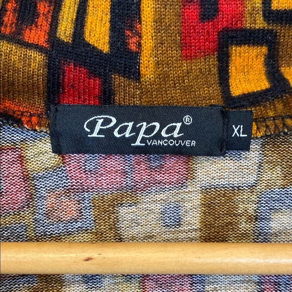 Papa Vancouver Geometric Long Tunic Cowl Neck Earthy Tones Long Sleeved Pockets - Picture 2 of 10